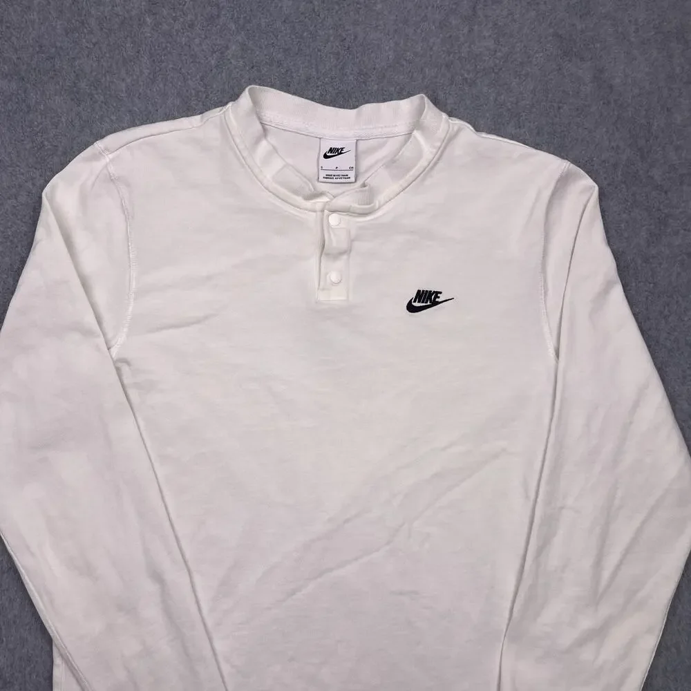 Nike Club Long Sleeve Snap Henley Shirt Men’s Size Small White Tee
